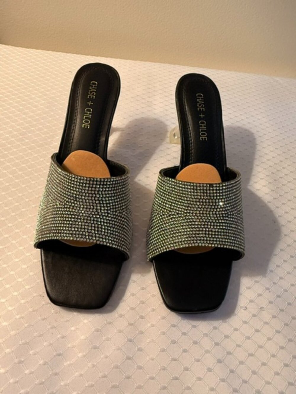 Chase + Chloe Black Rhinestone Clear Heel Mules Size 8 NEW
